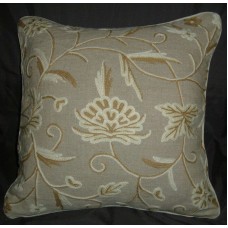 Crewel Pillow Calla Lily Natural Brown Linen