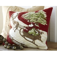 Crewel Pillow Christmas Eve Christmas Colors on White Cotton Duck