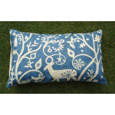 Crewel Pillow Christmas Dream White on Royal Blue Cotton Duck