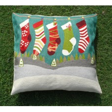 Crewel Pillow Christmas Is Here  Multicolor Cotton Duck