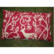 Crewel Pillow Christmas Dream White on Exotic Red Cotton Duck