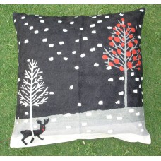 Crewel Pillow Christmas night White and Dark Grey on Cotton Duck