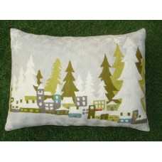 Crewel Pillow Christmas Snow Multi Color on Off White Cotton Duck