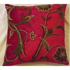 Crewel Pillow Curve Bright Red Cotton Viscose Velvet16x16