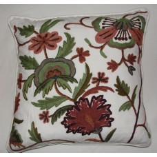 Crewel Pillow Dahiana Forest Colors on Offwhite Cotton Duck