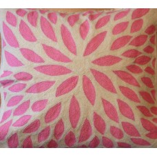 Crewel Pillow Dahalia Modern Baby pink on Off White Cotton Duck