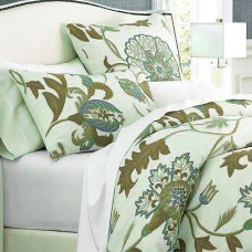 Crewel Pillow Euro Sham Giverny Green Tones on Ivory Cotton Duck