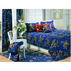 Crewel Pillow Euro Sham Random FlowersRoyal Blue Cotton Duck