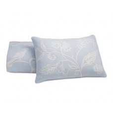 Crewel Pillow Euro Vine & Bird Blissful Blue Cotton Duck