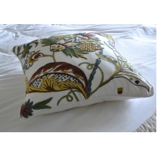 Crewel Pillow Euro Sham Atherton Multi Color on White Cotton Duck