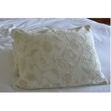 Crewel Pillow Floral Vine White on White Cotton Duck