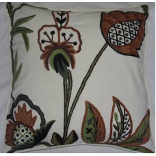 Crewel Pillow Flora Terra Off White Cotton Duck