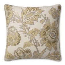 Crewel Pillow Foliage & Floral Neutrals on Off White Cotton Duck