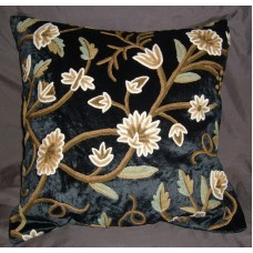 Crewel Pillow Grapes Black Rayon Velvet