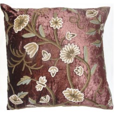 Crewel Pillow Grapes Slate Burgundy Cotton Viscose Velvet