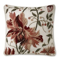 Crewel Pillow Holly Berry Multi Color on White Cotton Duck