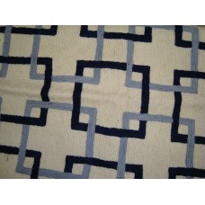 Crewel Pillow Interlaced Squares Bright  Blues on Black Cotton Duck