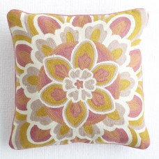 Crewel Pillow Indian Floral Pink Cotton Duck