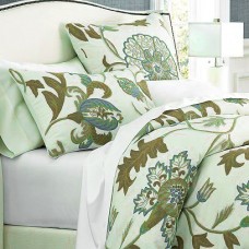 Crewel Pillow King Shams Giverny Green Tones on Ivory Cotton Duck