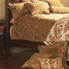 Crewel Pillow King Shams Art Nouveau Chocolate Brown Cotton Velv