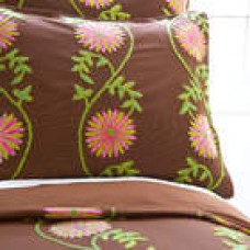 Crewel Pillow King Shams Sunflower Vine Cocoa Cotton Duck