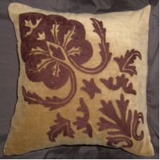 Crewel Pillow Konark Bronze on Brown Cotton Velvet