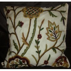 Crewel Pillow Lotus Classic White Silk Organza 