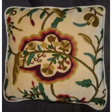 Crewel Pillow Lotus Cream Cotton Velvet