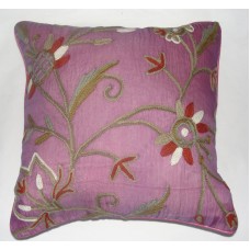 Crewel Pillow Marigold Queen Pink Silk Organza