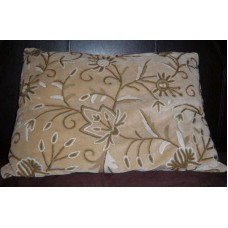 Crewel Pillow Marigold Tan Brown Cotton Velvet-20x26
