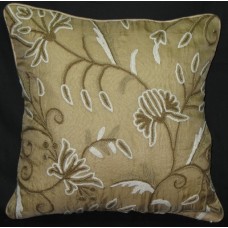 Crewel Pillow Marigold Sage Green Organza