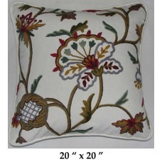 Crewel Pillow Miranda Light Multicolor on Off White Cotton-20x20