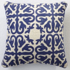 Crewel Pillow Moroccan Indigo Blue Cotton Duck