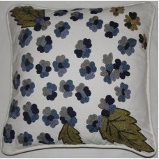Crewel Pillow Montana Blue on White Cotton Duck