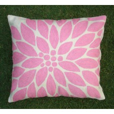 Crewel Pillow Petals Pink on White Cotton Duck