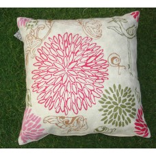Crewel Pillow Petal Rays Pinks and Greens and White Cotton Duck