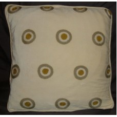 Crewel Pillow Polka Dot Green on Gold Cotton Velvet 