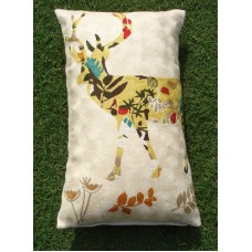 Crewel Pillow Reindeer Yellow on Cream Cotton Duck