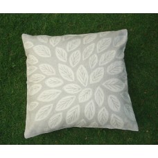 Crewel Pillow Scattered Leaves White on Grey Cotton Duck