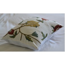 Crewel Pillow Sham Spring Florals Multi Color on Off White 