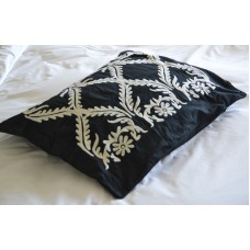 Crewel Pillow Sham Art Deco White on Blackgrapes Cotton Duck 
