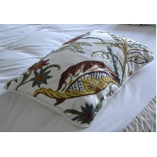 Crewel Pillow Sham Atherton Multi Color on White Cotton Duck