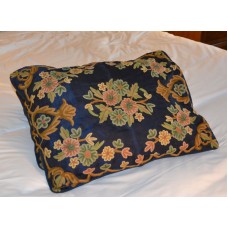 Crewel Pillow Sham Artful Florals Deep Royal Blue Cotton Duck 