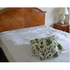 Crewel Pillow Sham Peace Earthly Greens & Brown Silk Dupioni