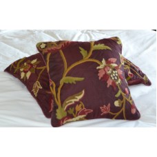 Crewel Pillow Sham Wild Flower Vermilion Silk Organza 