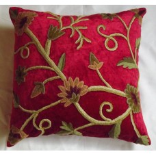 Crewel Pillow Sham Winter Bright Red Cotton Viscose Velvet