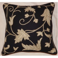 Crewel Pillow Sham Orpheus Neutrals on Black Grapes Cotton Duck