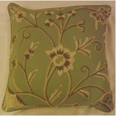 Crewel Pillow Sham Tree of Life Neutrals on Tea Green Cotton Duck
