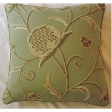 Crewel Pillow Sham Jacobean Stitches Neutrals on Tea Green Cotto