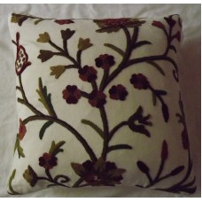 Crewel Pillow Sham Tree of Life Dark Multi Color on Off White Cotton Duck